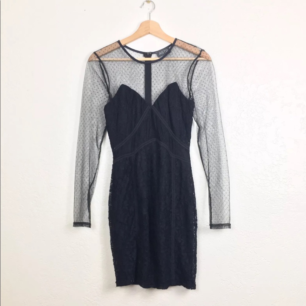 ASTR Sheer Lace Mesh Bodycon Dress